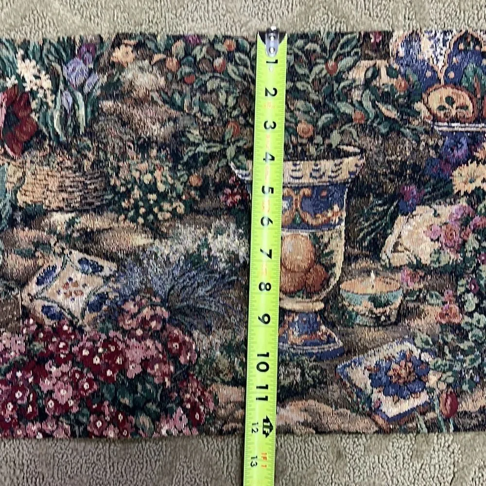 Floral Spring Table Runner Amaryllis Bulbs Hydrangeas Roses with Green Tassels